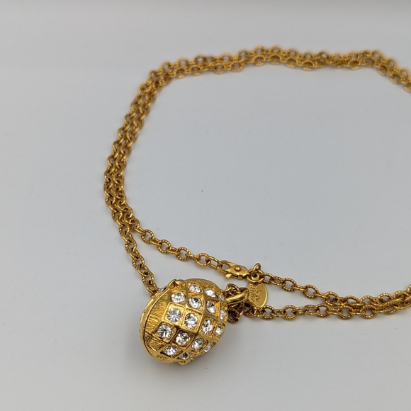 Joan Rivers Pave Crystal Egg Charm Locket Necklace Gold Tone 30" Chain With Bee - Picture 5 of 8